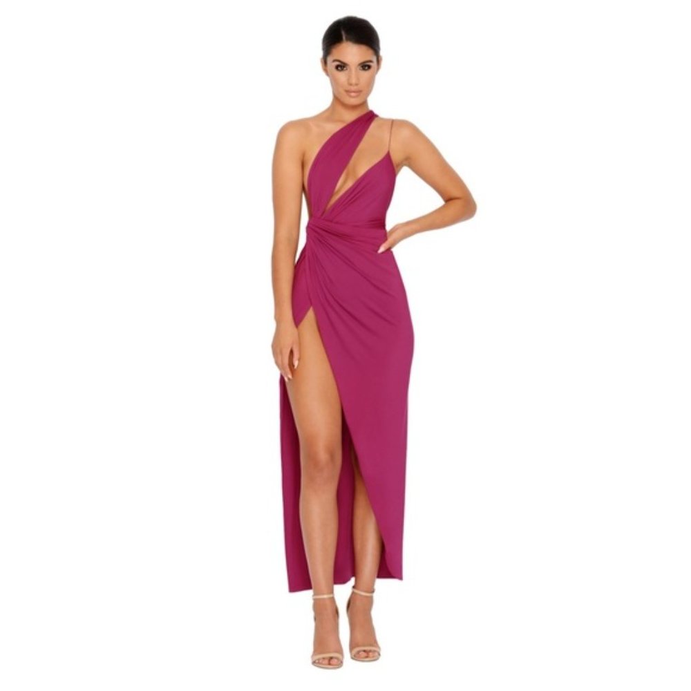 Oh Polly Beat the Ruched Thigh High Maxi Dress